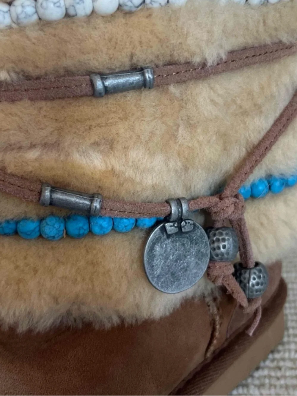 NEW RARE TYLIE MALIBU GYPSY TURQUOISE BEAD EMBELLISHED SHEARLING BOOT | 10